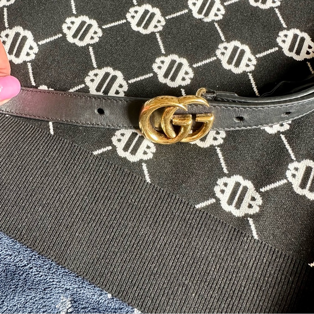 Gucci GG Marmont Thin Black Belt Gold Hardware 75cm - Picture 5 of 9